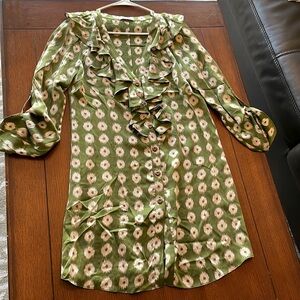 81 POPPIES Shirt Dress Silk. Green Mini Dress size 6?